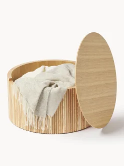 Tavolino-contenitore rotondo da salotto in legno Nele