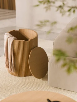 Tavolino contenitore rotondo in legno Nele