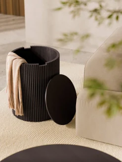 Tavolino contenitore rotondo in legno Nele