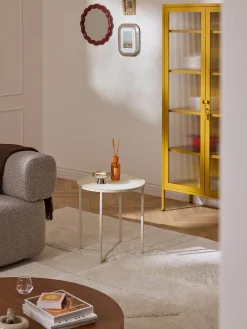 Tavolino rotondo con piano in vetro effetto marmo Antigua