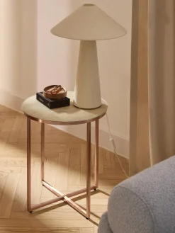 Tavolino rotondo con piano in vetro effetto marmo Antigua