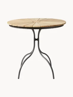 Tavolino rotondo da balcone con piano in legno di teak Hard & Ellen