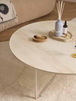 Tavolino rotondo XL da salotto con piano in vetro effetto marmo Antigua