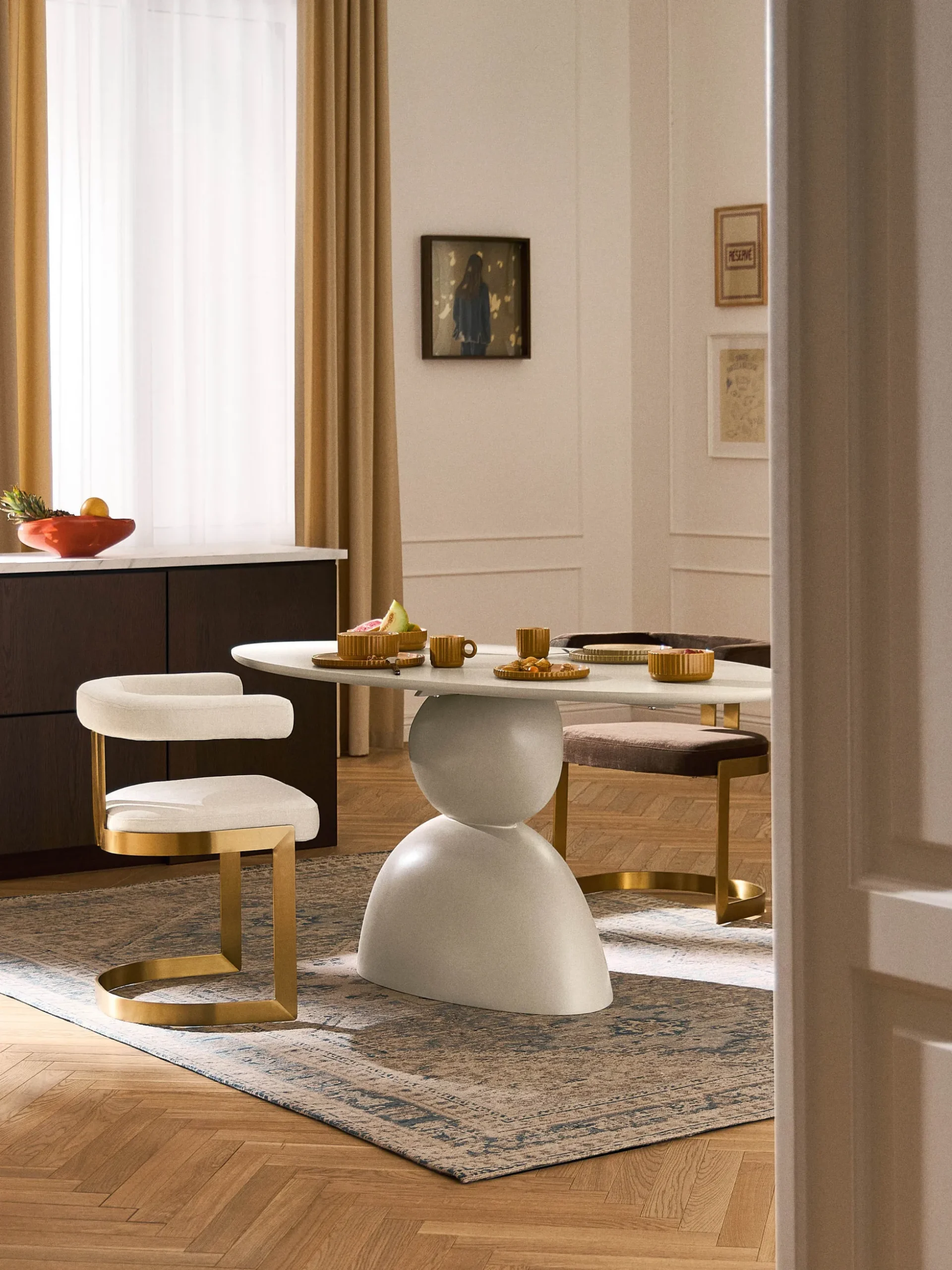 Tavolo ovale beige Sahra, 180 x 90 cm