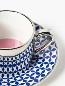 Tazzine da caffè fatte a mano con piattino Aunty, set da 4