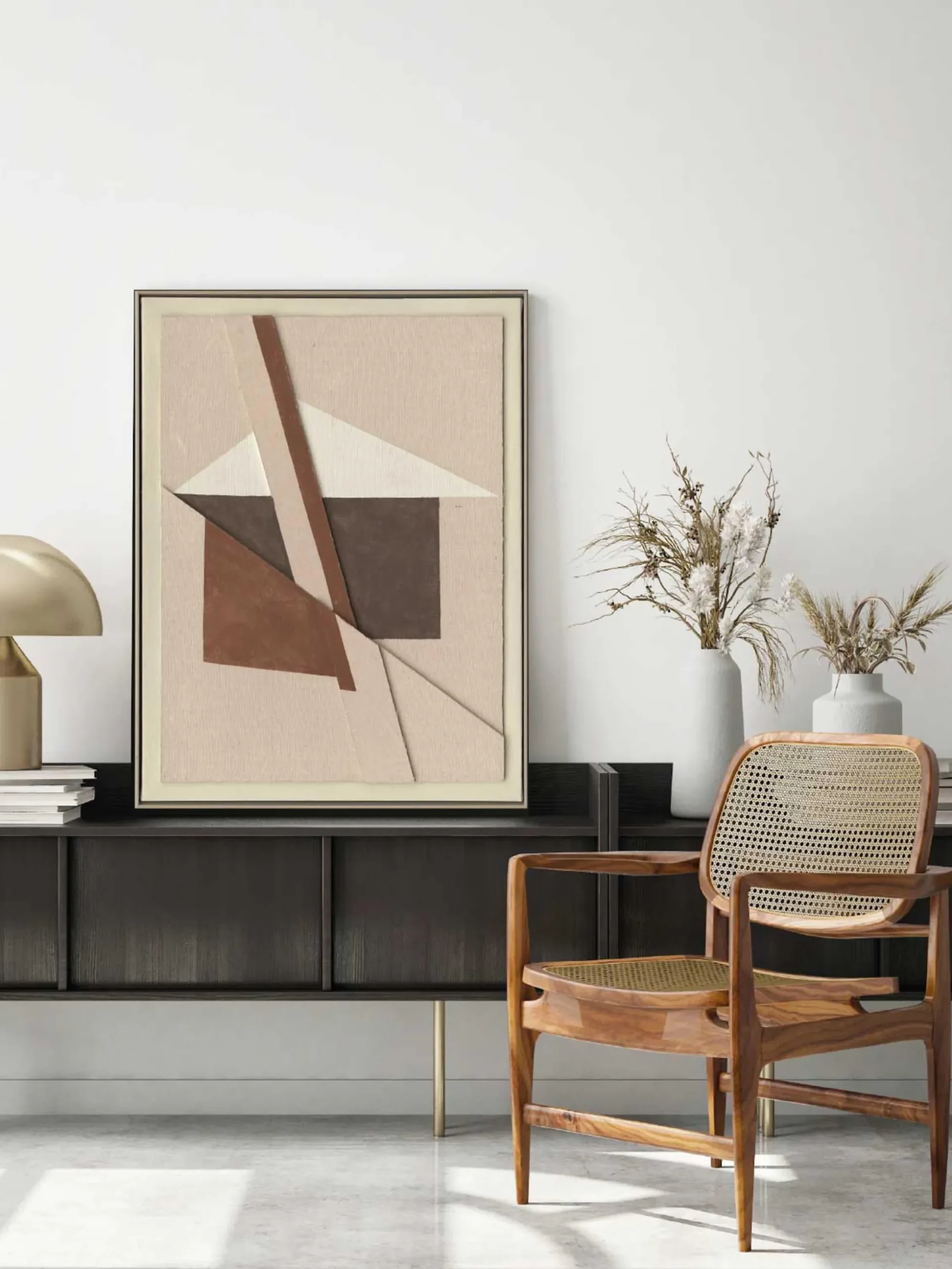 Tela dipinta a mano con cornice Brown Shapes
