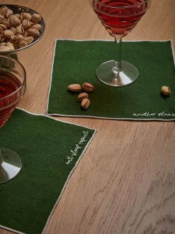 Tovaglioli da cocktail in lino con ricamo Cosmo 4 pz