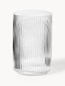 Vaso decorativo in vetro soffiato con struttura millerighe Carlo, alt. 20 cm