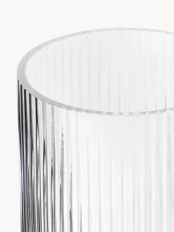 Vaso decorativo in vetro soffiato con struttura millerighe Carlo, alt. 20 cm