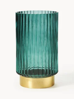 Vaso in vetro con base in metallo Lene, alt. 20 cm