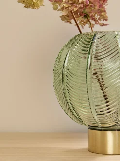 Vaso a sfera in vetro verde con base dorata Mickey, alt. 21 cm