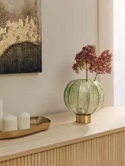 Vaso a sfera in vetro verde con base dorata Mickey, alt. 21 cm