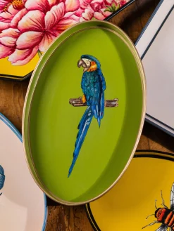Vassoio decorativo dipinto a mano con motivo pappagallo Fauna