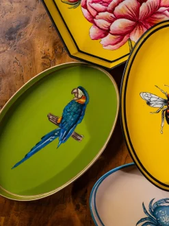 Vassoio decorativo dipinto a mano con motivo pappagallo Fauna